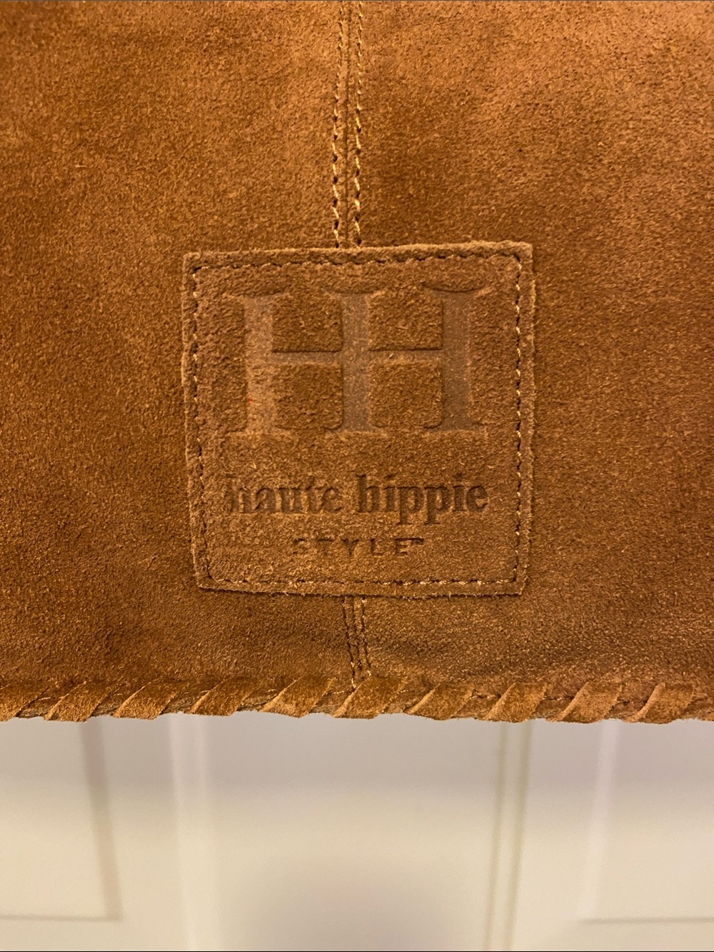 Haute Hippie Cognac Suede Woven-Trim Shoulder Bag - Picture 2 of 12